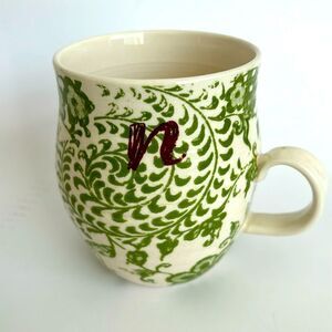 Anthropologie Homegrown Initial Mug Letter N Green Floral